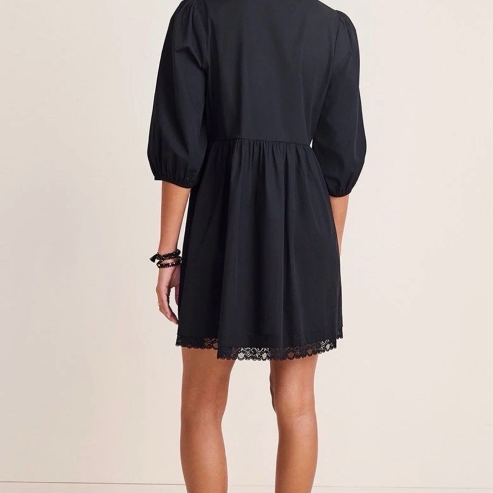 Francesca's Collections Black Puff-Sleeve Lace-Trim Mini Dress